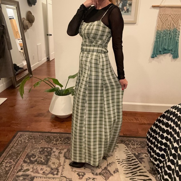 Free People Gingham wide leg jumpsuit in green. - Picture 9 of 11